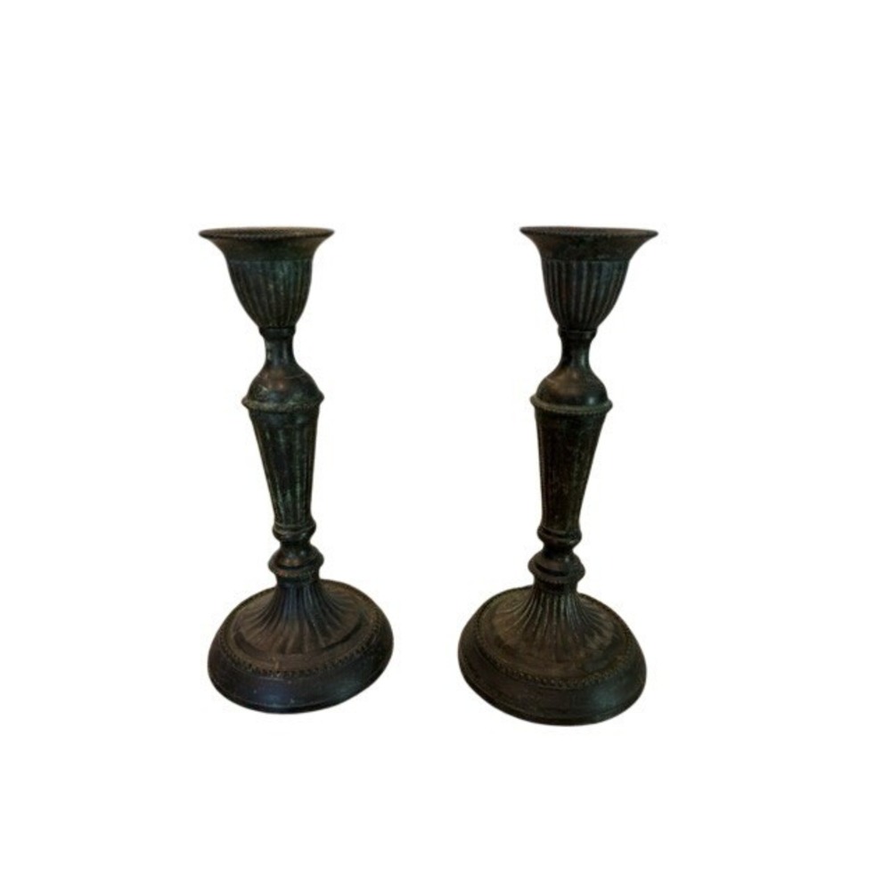 Vintage‎ Gatco Solid Brass Candlestick Holders Pair Made in India Fluted Antique